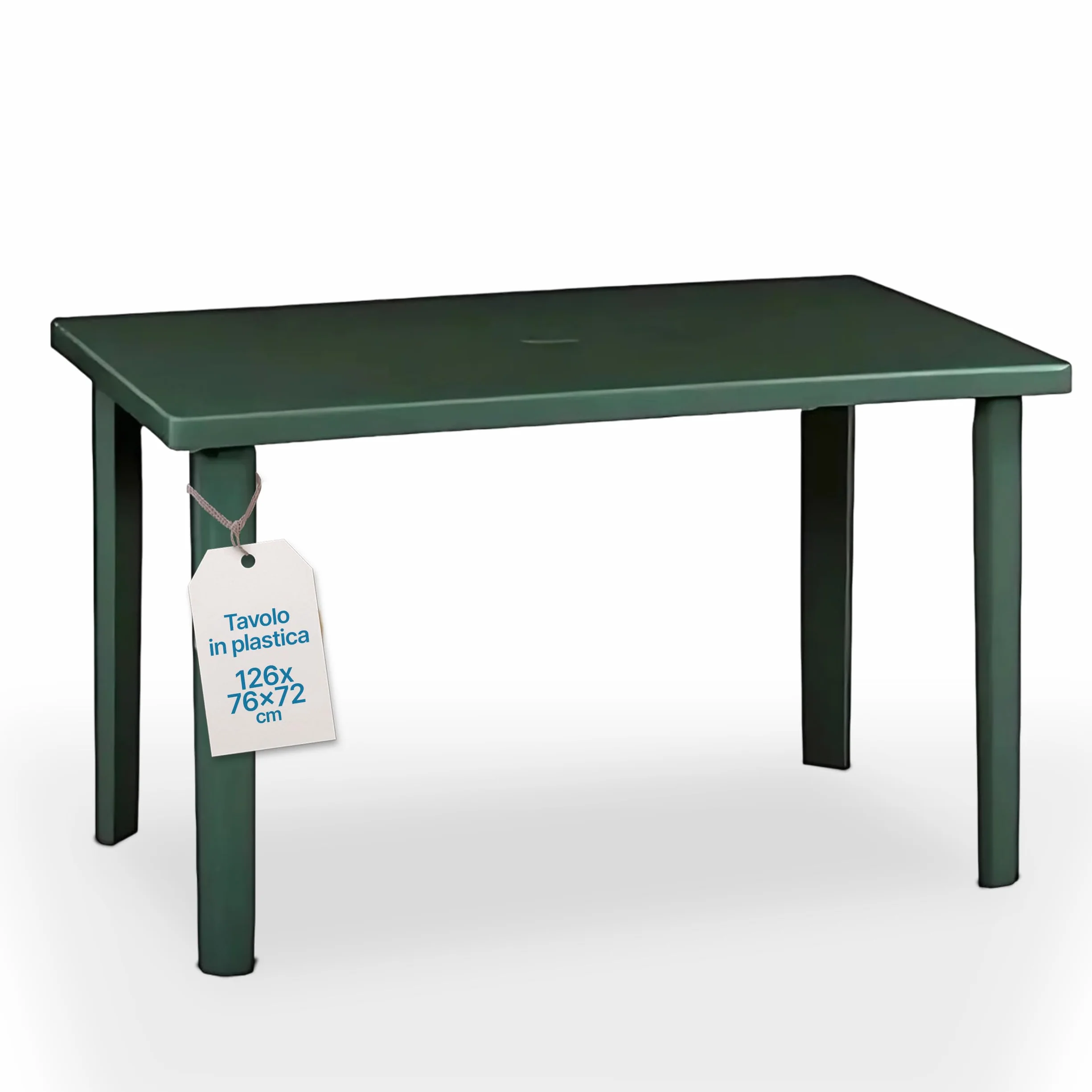 Tomaino - Tavolo Da Giardino In Plastica Rettangolare - Tavolo Plastica Esterno con Gambe Smontabili e Foro per Ombrellone - Tavolino da Esterno Verde