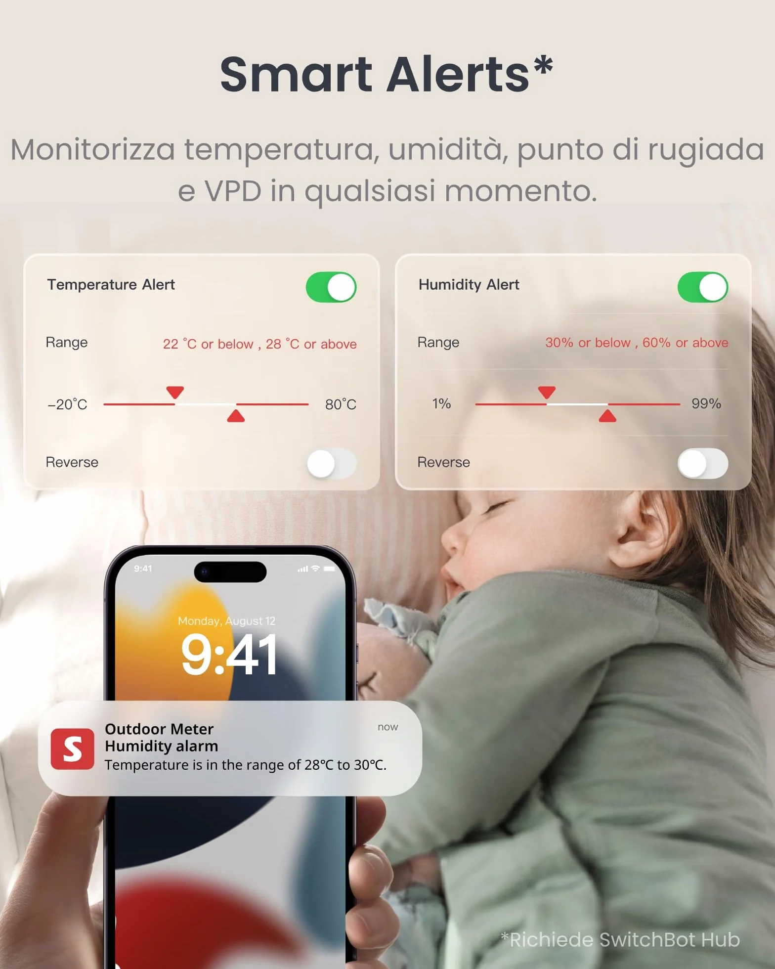 SwitchBot Termometro e igrometro WiFi 3 pezzi con hub mini Matter IP65 interno esterno senza fili