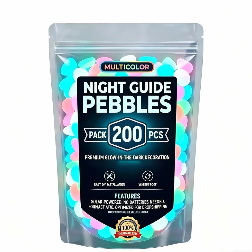 Pietre luminose da giardino ad energia solare con costruzione in resina impermeabile per vialetti e decorazioni da cortile, ciottoli fosforescenti (colorati 200 pezzi)