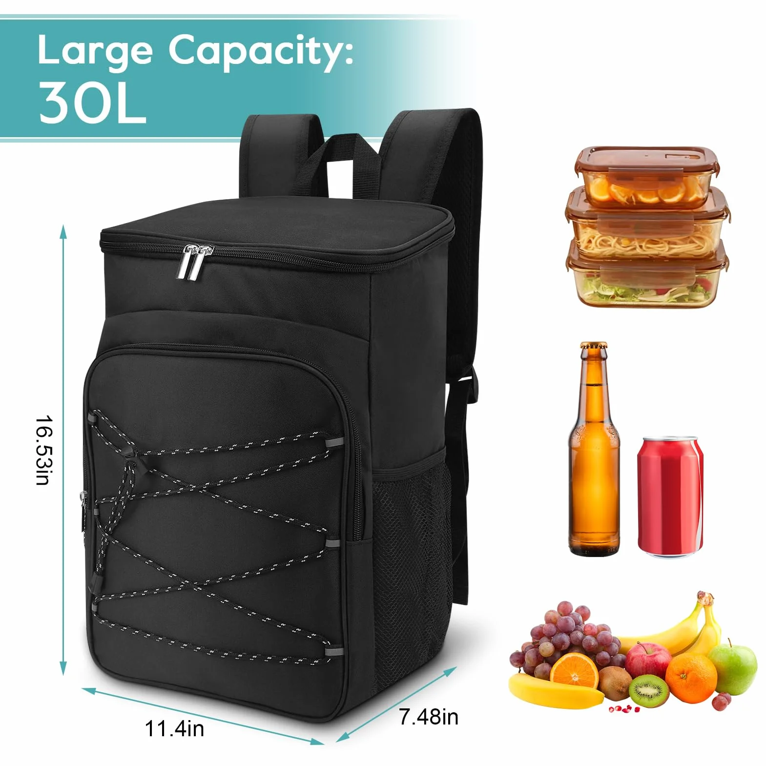 Ejoyous, zaino termico da picnic, grande capacità, resistente all'acqua, borsa da pranzo a prova di perdite per viaggio, escursionismo, spiaggia, scuola, campeggio, barbecue