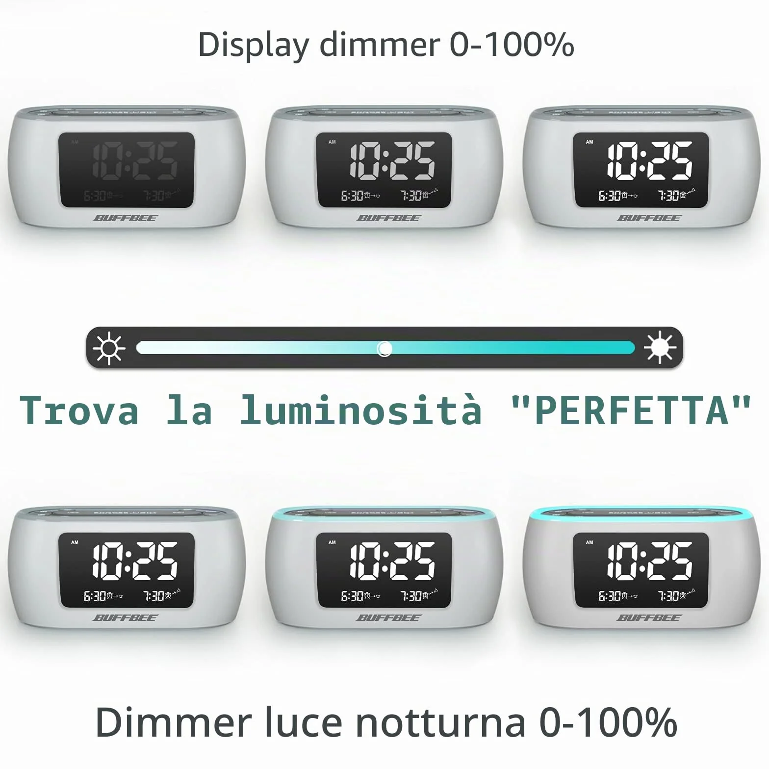 BUFFBEE Radio Sveglia con Luce Notturna 7 Colori, Doppio Allarme, Snooze, Dimmer, Porta USB, Timer Riposo, Sveglia Digitale con Radio FM, Timer Notte - Bianco