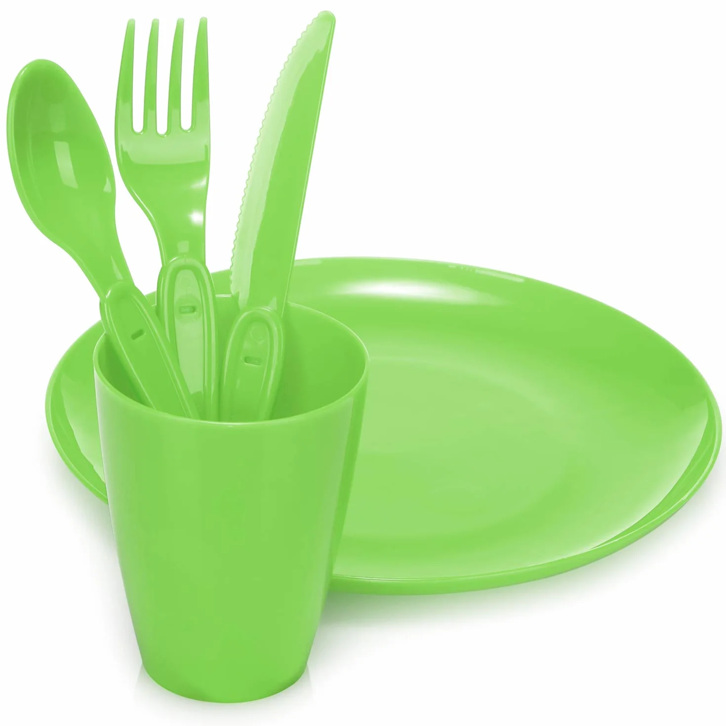 COM-FOUR® Set da picnic 31 pezzi - Cestino con stoviglie riutilizzabili per 6 persone - Accessori picnic verdi
