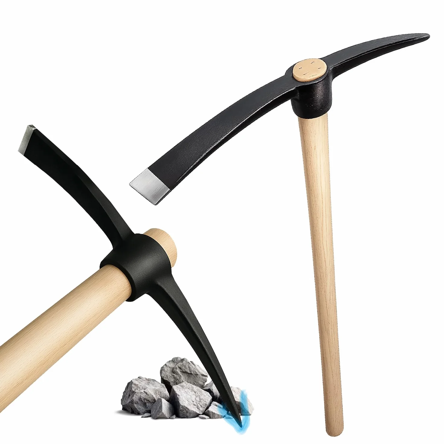 Crisalide® Piccone in Acciaio Temprato 47 cm con Manico in Legno di Faggio 97 cm – Attrezzo da Scavo Robusto per Terreni Rocciosi, Superfici Dure e Lavori Agricoli Intensivi