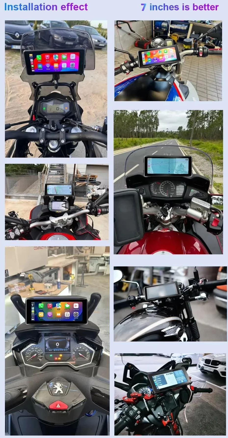 Navigatore per Moto Carplay Display 7" Android Telecamera DVR Attacco Manubrio 7 Pollici