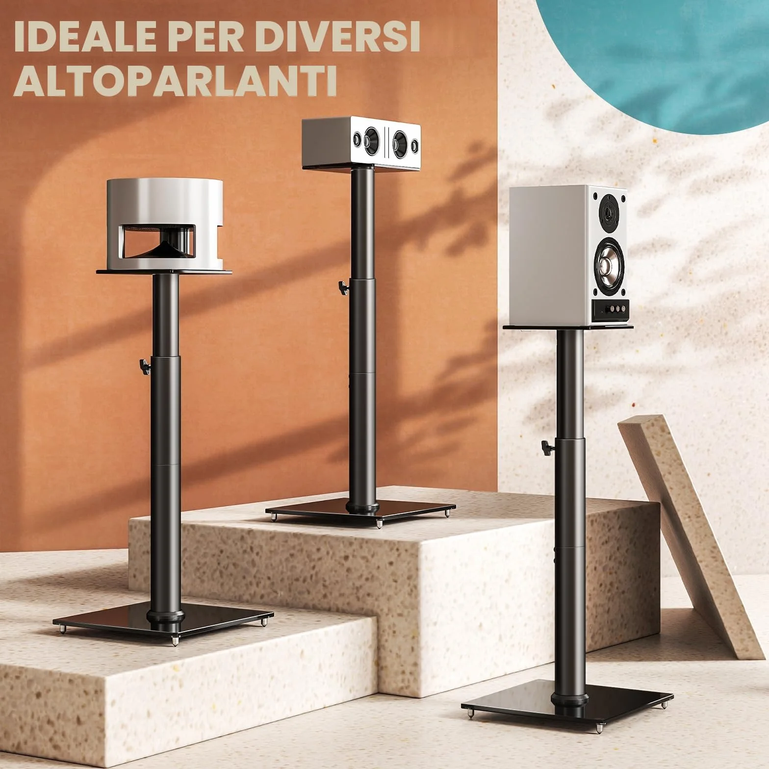 Set di 2 supporti universali per altoparlanti surround, altezza regolabile 830-1100 mm, 5 kg, nero