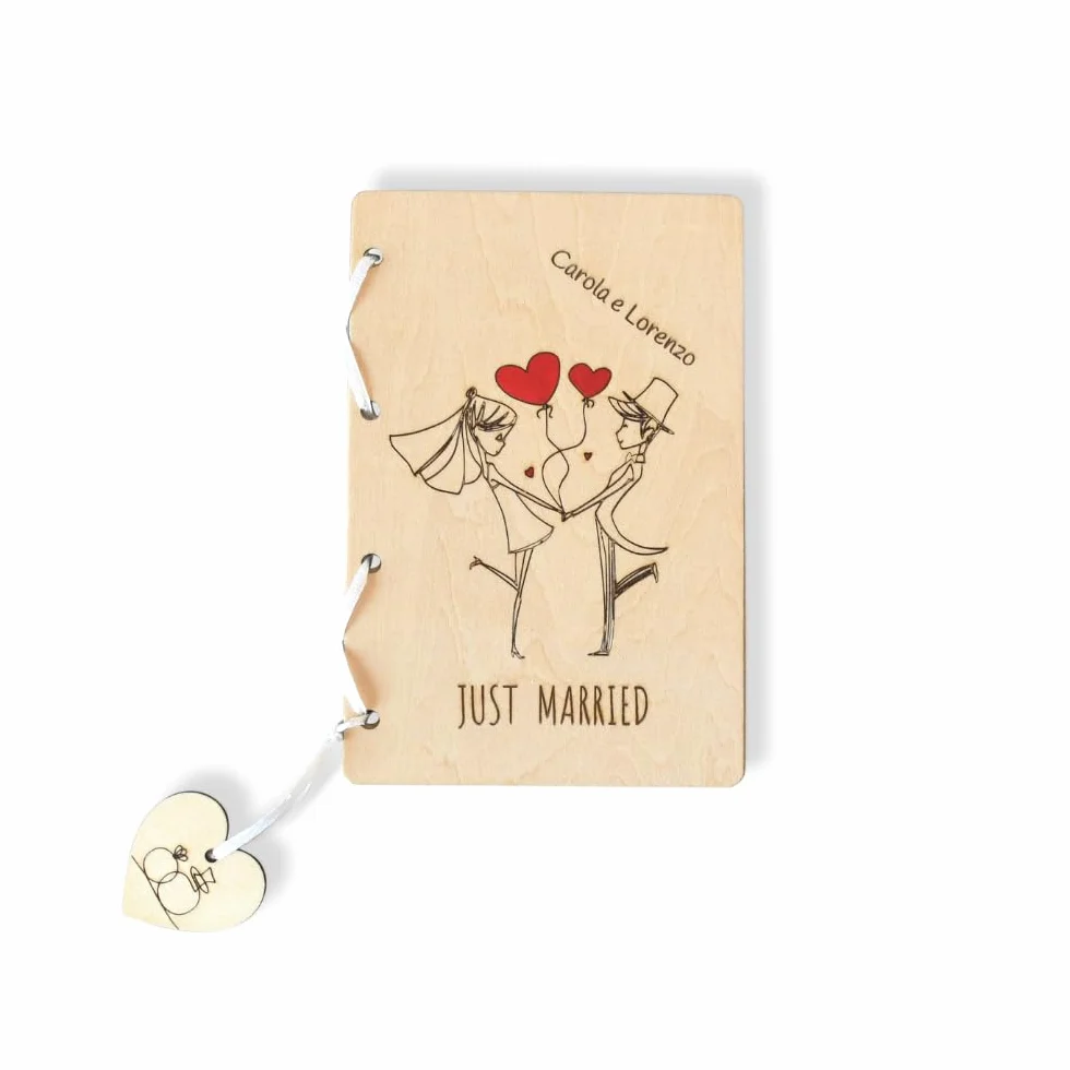 Biglietto auguri portasoldi matrimonio in legno personalizzabile con dedica e nome sposi