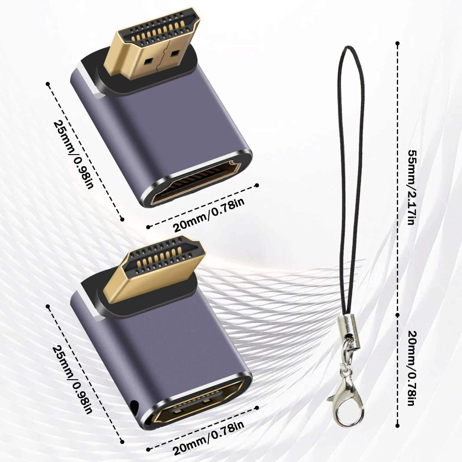 Adattatore HDMI 90 gradi 48 Gbps 8K @60Hz 4K @120Hz maschio a femmina con display LED 2 pezzi