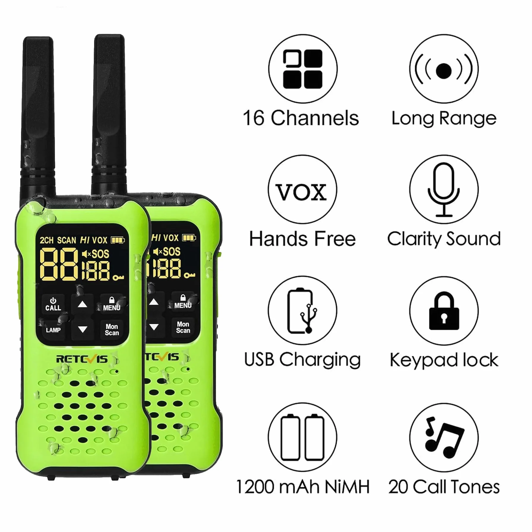 Retevis RT649P IP67 Walkie Talkie Impermeabile Galleggianti Ricaricabili PMR446 16CH Allarme SOS Lungo Raggio 2 Pz