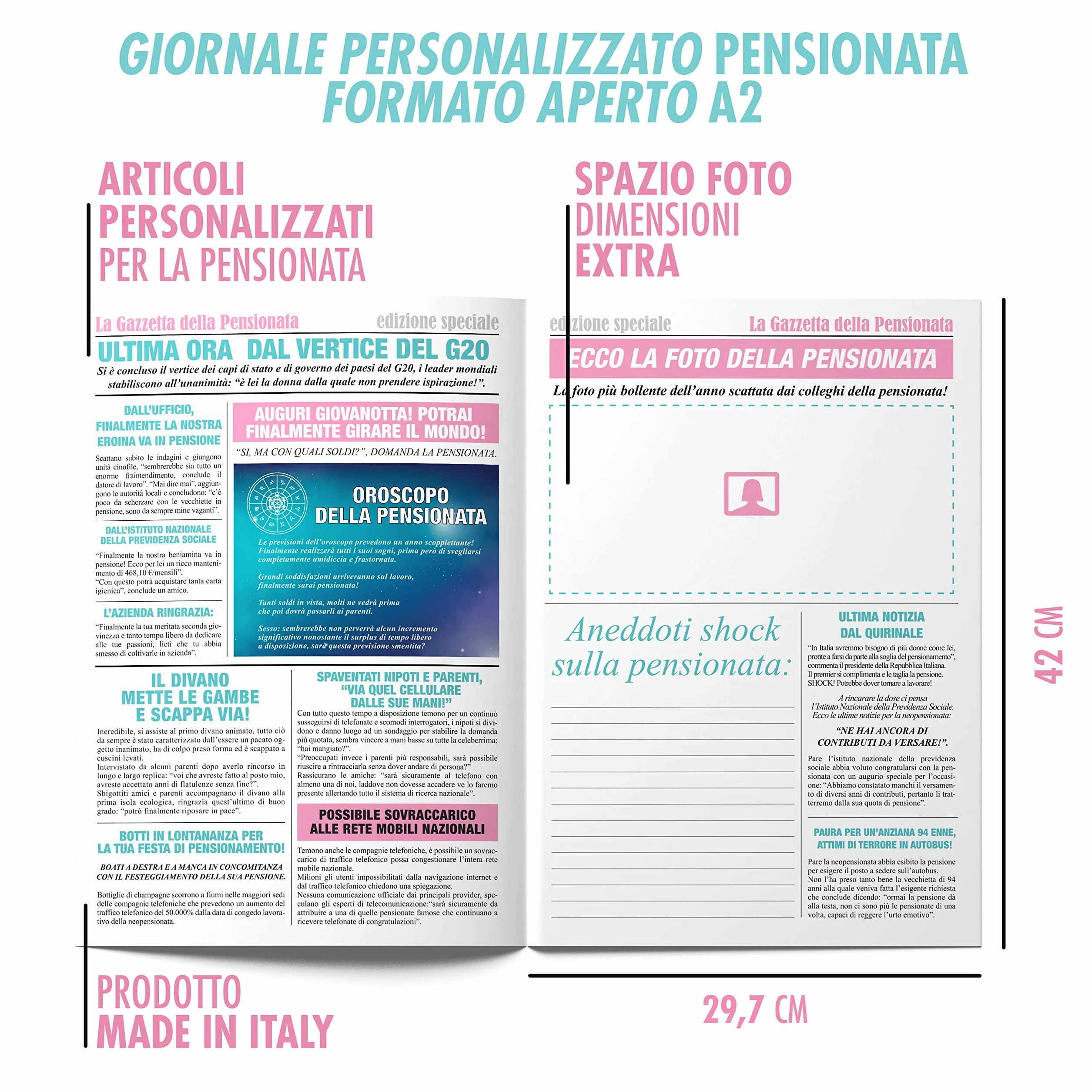 La Gazzetta della Pensionata Maxi Biglietto di Auguri Pensionamento Divertente Donna