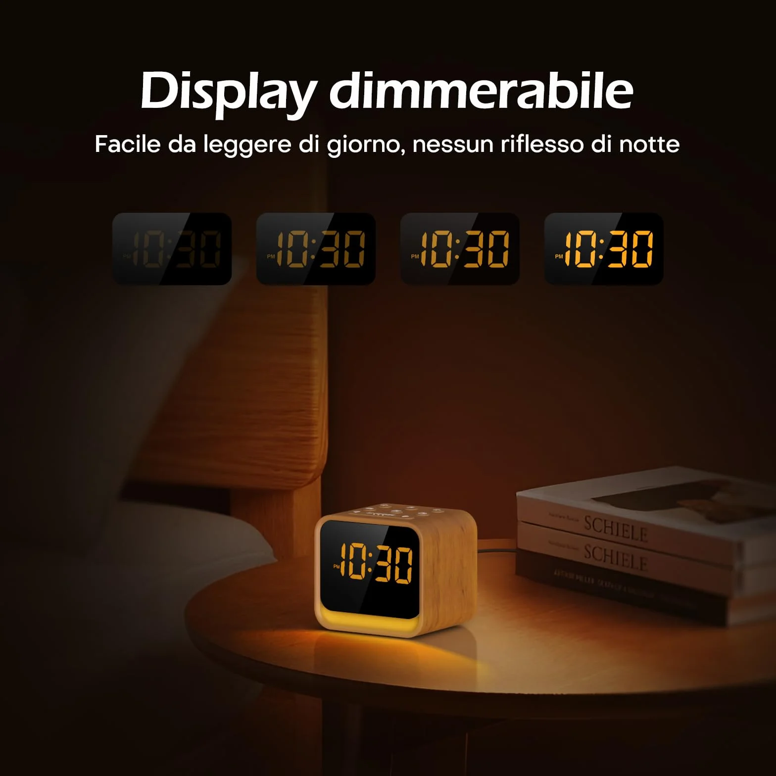 Reacher Radiosveglia Digitale FM, Macchina del Rumore Bianco, 24 Suoni Rilassanti, Display Regolabile, 7 Colori Luce Notturna, Timer, Snooze