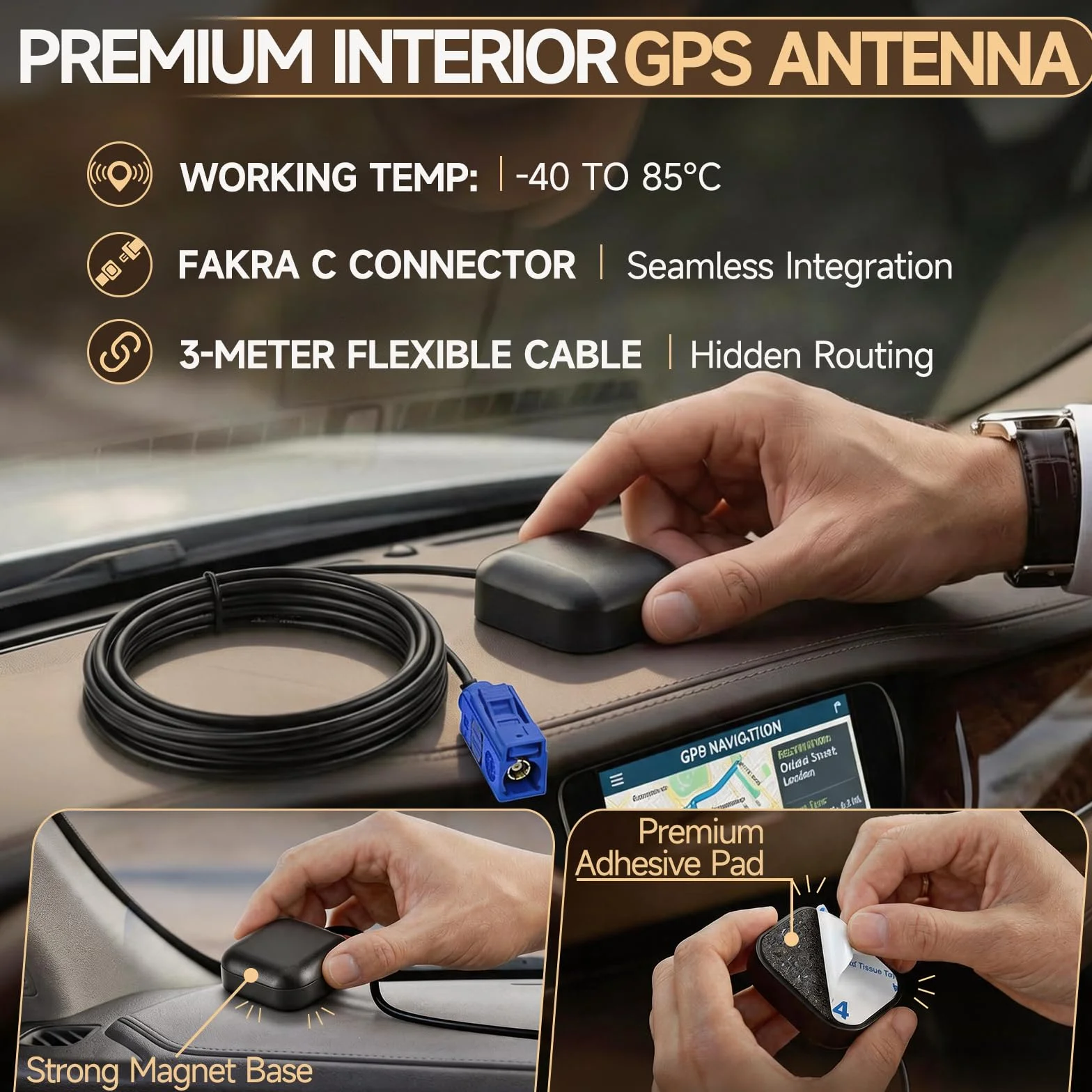 Bingfu Antenna GPS Auto Fakra C Base Magnetica Attiva per Radio Modulo Navigazione