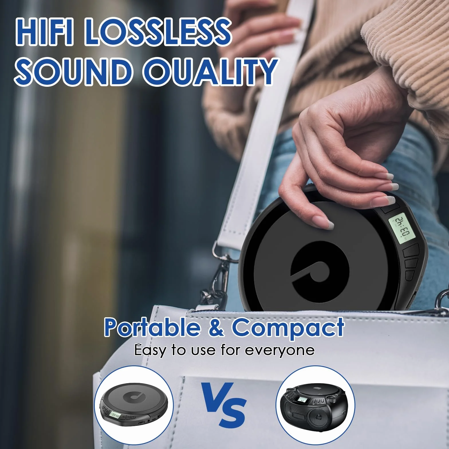 Gueray Lettore CD Portatile Hifi con Display Stereo Cuffie Supporto PROG ASP Memoria Ripetizione Effetto Sonoro