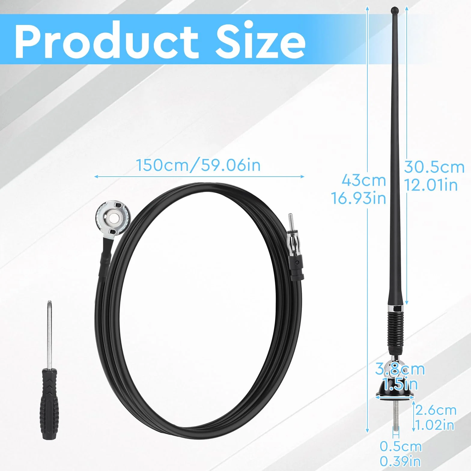 DBREAKS Antenna Radio Marina Impermeabile AM FM Universale 16'' Gomma