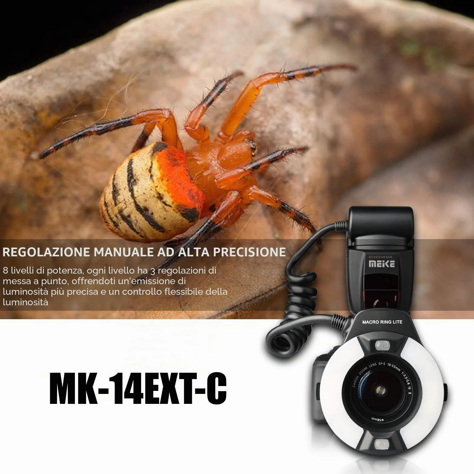 Meike MK-14EXT-C E-TTL Macro Ring Lite Flash con LED AF Assist per Canon DSLR