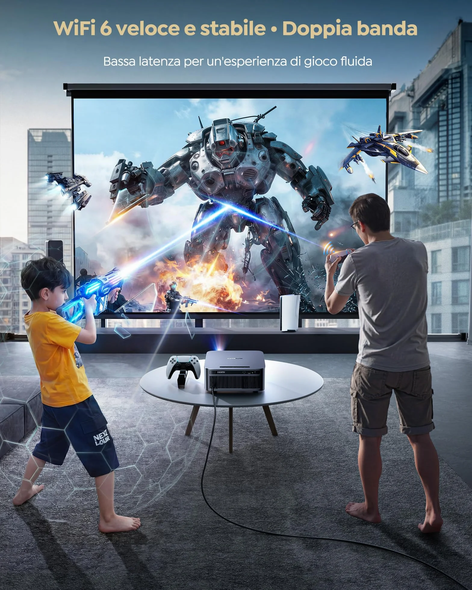 Wimius Proiettore 4K Smart TV 2+32GB Google TV 14.0 MEMC 2200 ANSI 44W Dolby AutoFocus 6D Keystone HDR10 Bluetooth WiFi