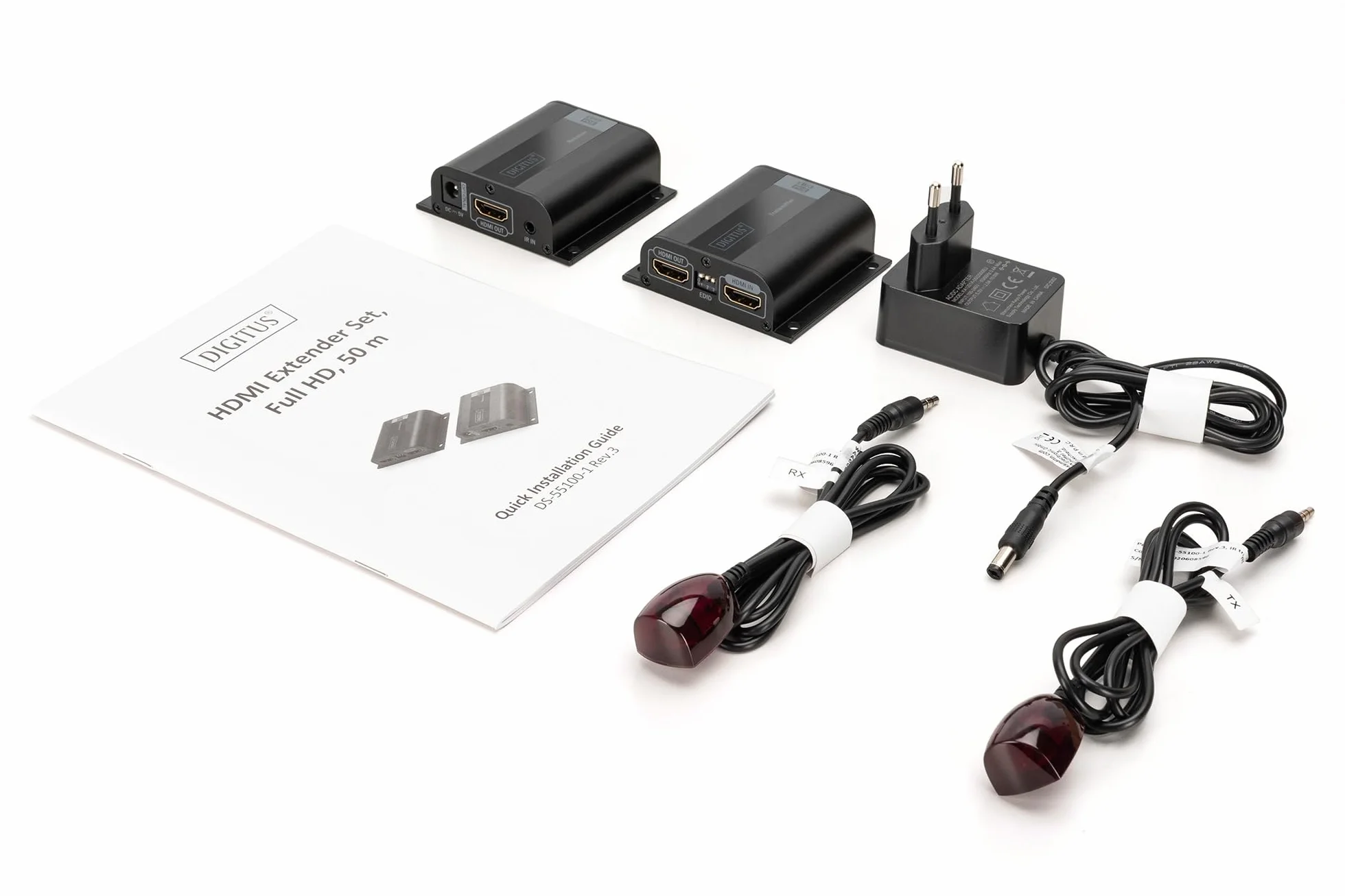 DIGITUS DS-55100-1 Estensore HDMI Full HD 1080p 60 Hz 50 m cavo LAN Set Trasmettitore Ricevitore Loop-Out IR HDCP 1.2a