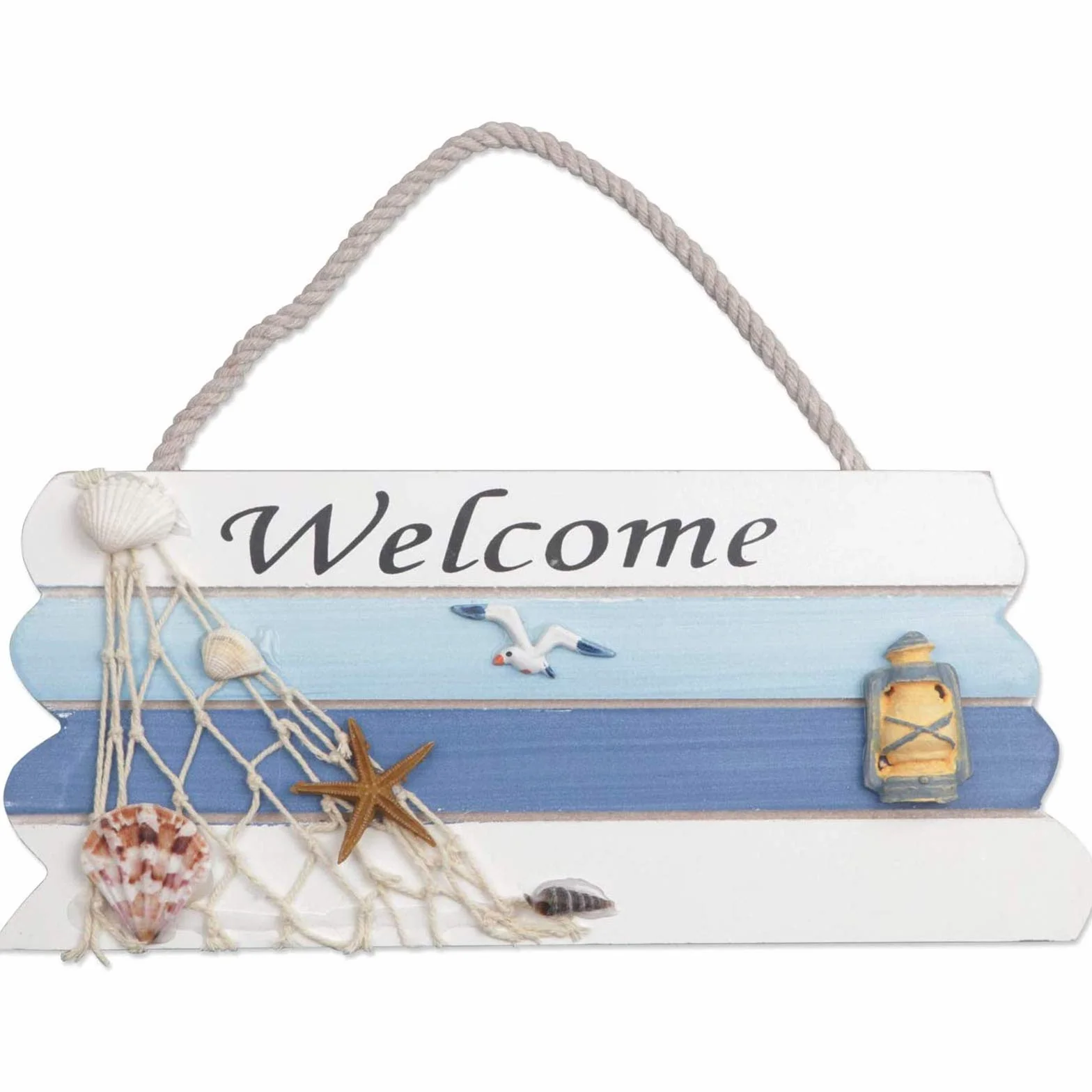 Cartello Welcome, Cartello di benvenuto per porta, cartello welcome legno in stile marina per decorazione, targa welcome esterno per veranda, giardino, decorazione per la casa, 26.5 * 11.5 cm