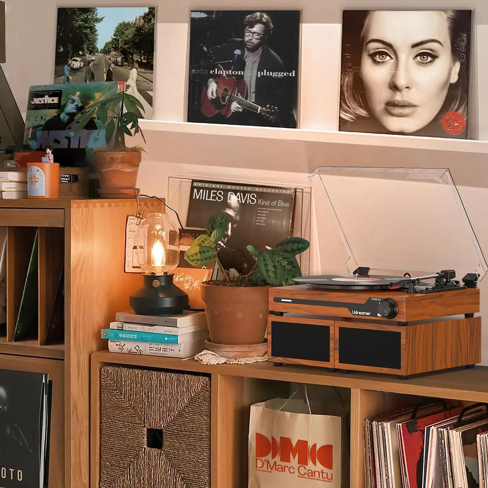Udreamer Giradischi Vintage Bluetooth 5.3 con 2 Altoparlanti Stereo, 3 Velocità, AUX-in, RCA, USB, Marrone