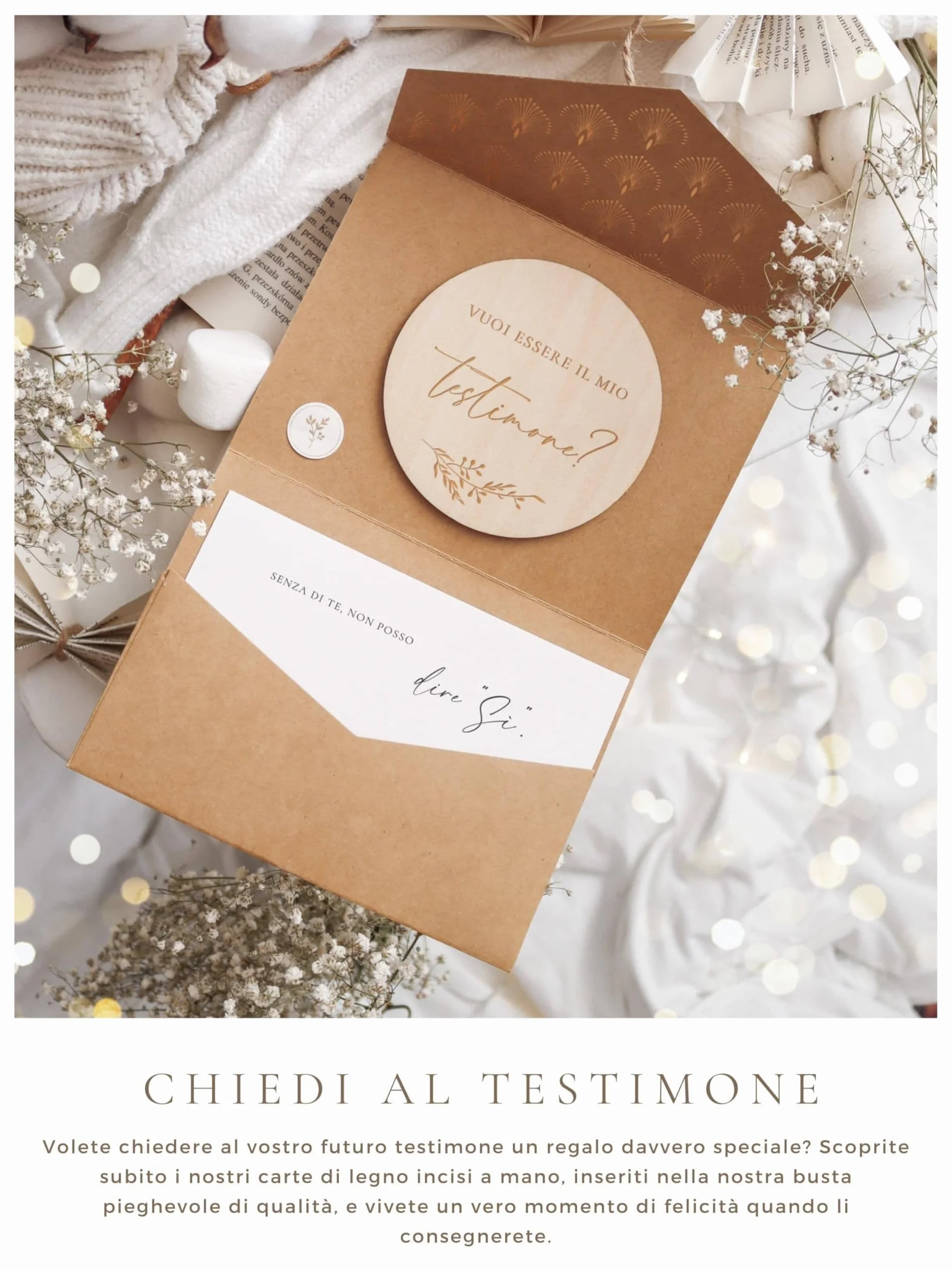 Joli Coon Vuoi essere il mio testimone carta di legno con busta pieghevole e sigillo adesivo