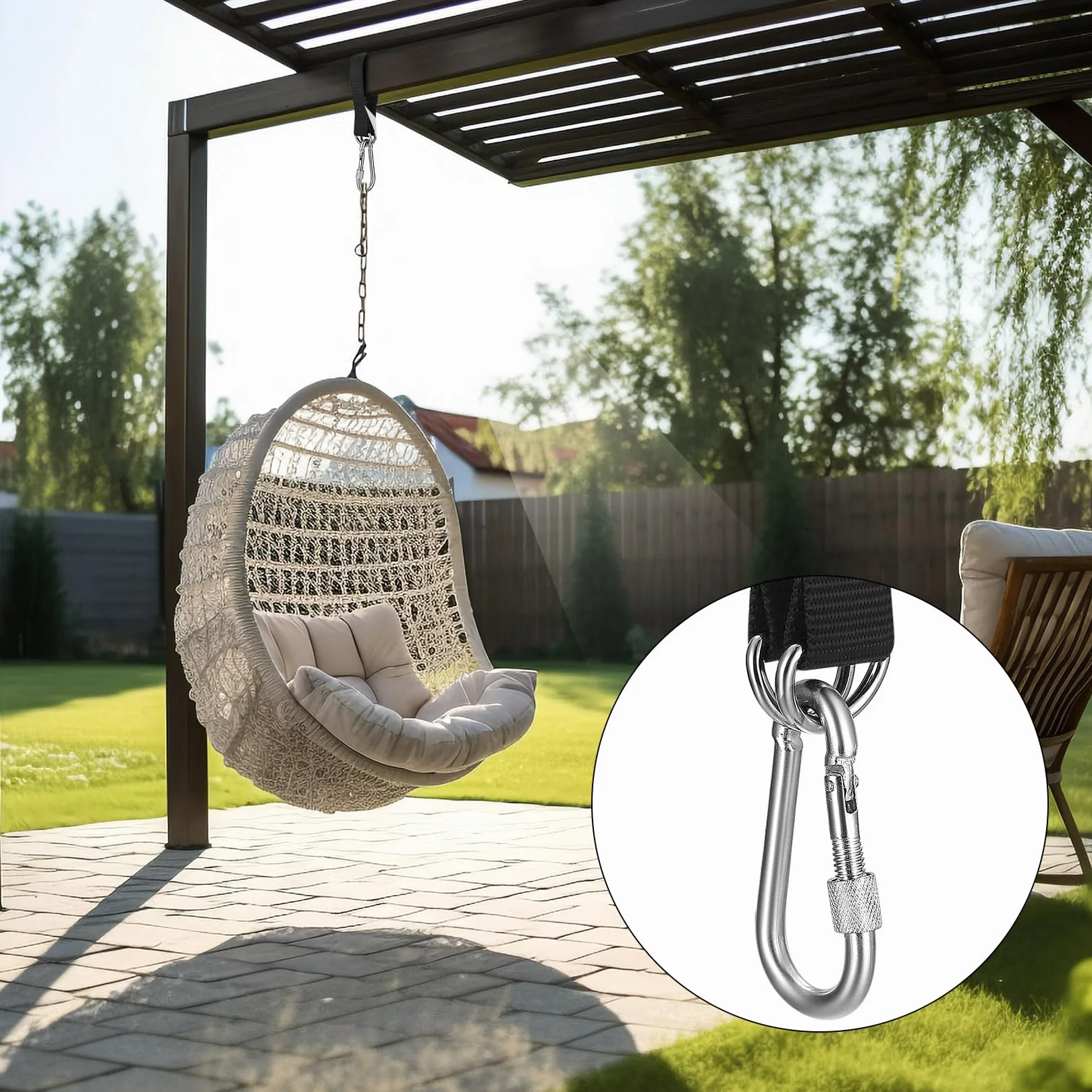 Kit di Fissaggio Amaca 2 Pezzi, Cinghie per Amaca e Sedia Sospesa, Ganci per Albero, Moschettoni e Anelli a D