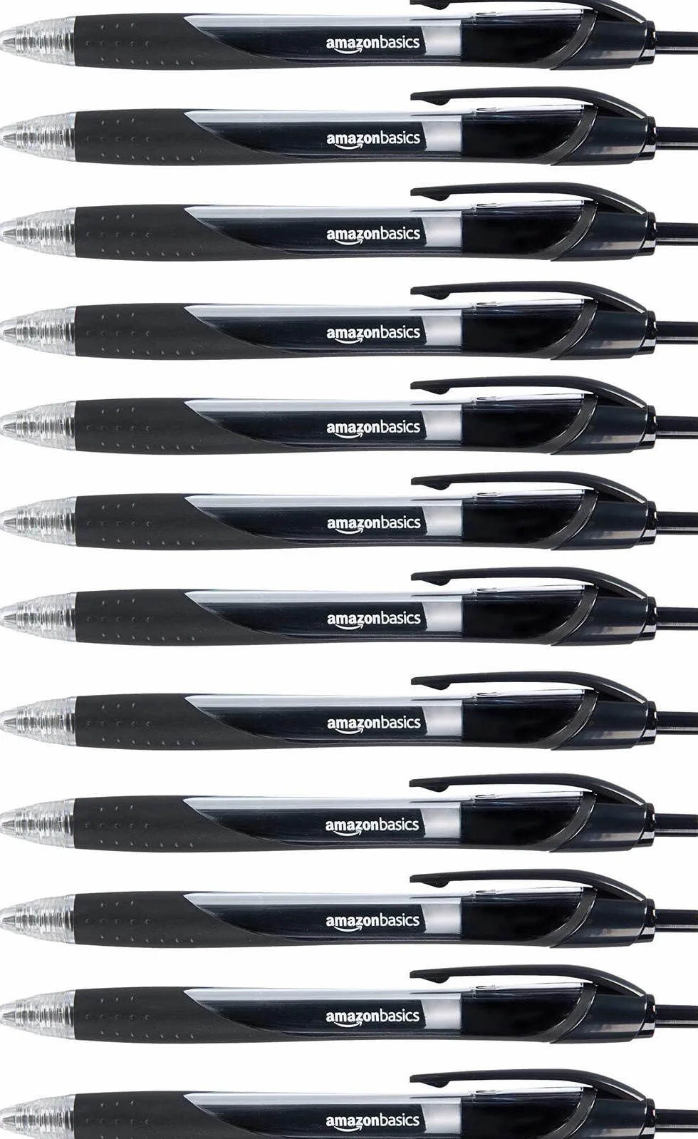 Amazon Basics Penne a scatto con inchiostro gel nero, punta fine, confezione da 12