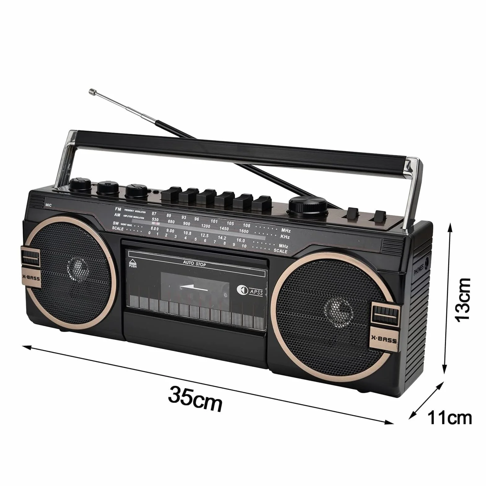 Lettore CD classico retrò registratore portatile Bluetooth cassette radio AM/FM manopole volume