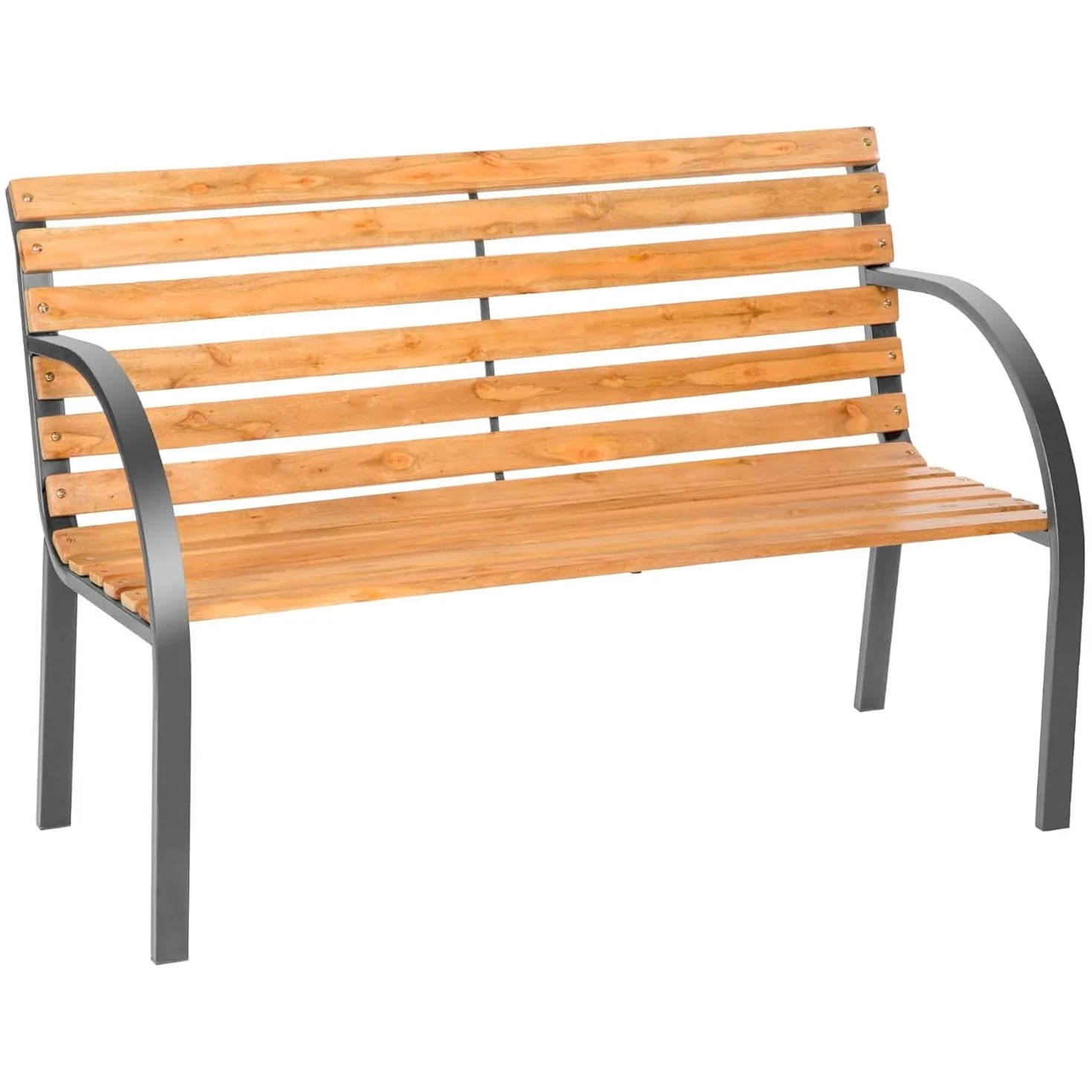 Monrovia Panchina da Giardino 2 Posti in Legno di Abete e Acciaio Verniciato Panca da Esterno Design Moderno Resistente con Braccioli Comoda per Terrazzo Balcone e Giardino 119.5 x 62 x 83 cm