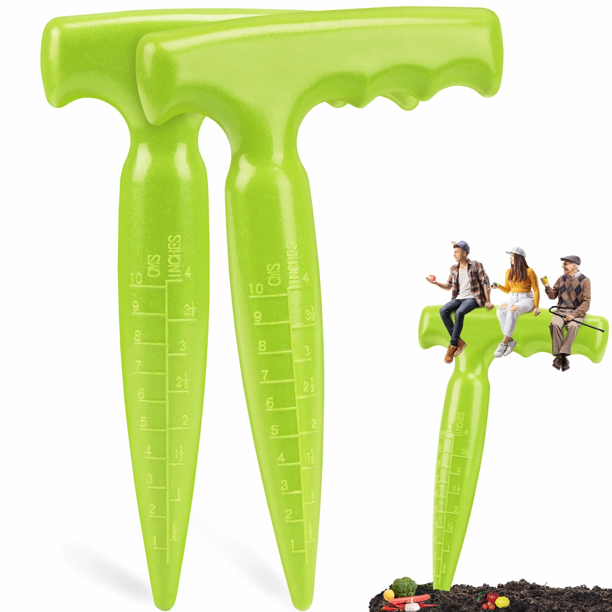 2pcs Piantatore di Bulbi - Giardino Dibber con Scala di Misurazione per una Piantagione Precisa,Ideale per la Piantabulbi di Verdure e Fiori (Verde Chiaro)