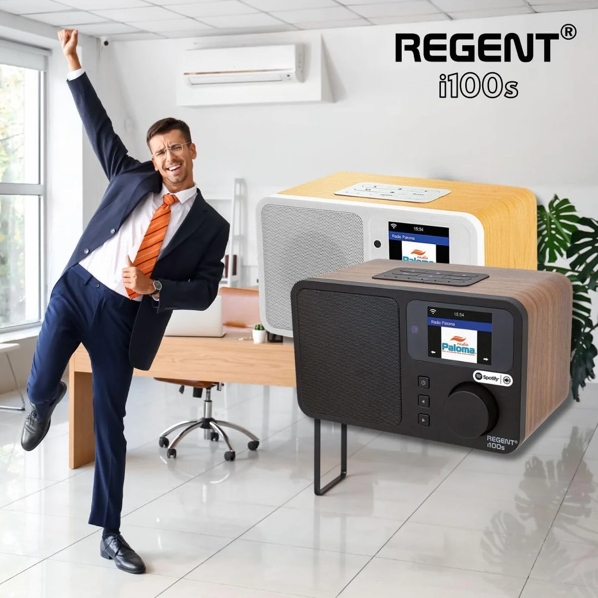 REGENT i100s Radio Internet z SPOTIFY Connect Wi-Fi Radio Cyfrowe Kuchenne z Bluetooth Budzik Snooze Timer Wyświetlacz LCD Kolorowy Drewno