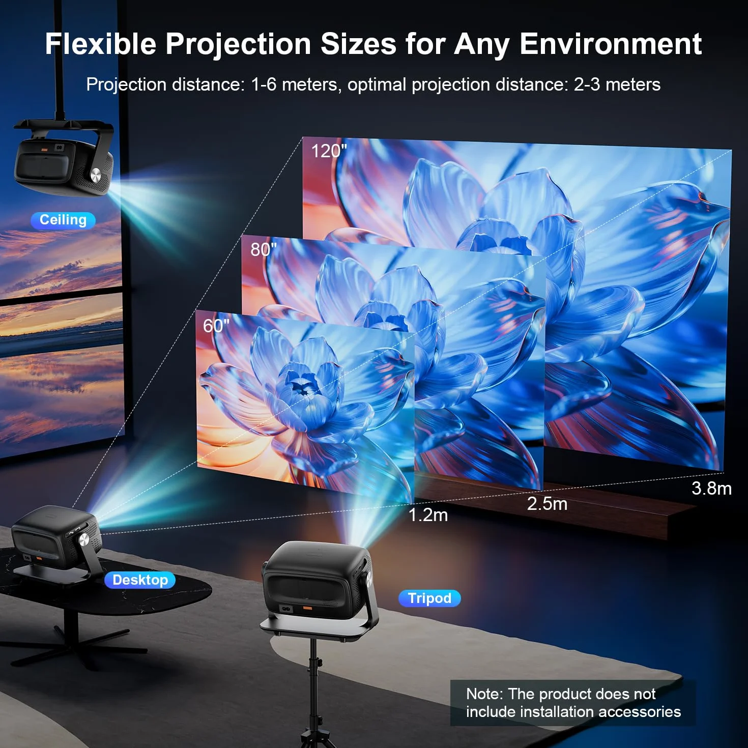 Proiettore 4K 30000 Lumen Smart TV WiFi 6 Bluetooth 5.4 Autofocus Correzione Trapezoidale 6D Android 14 Videoproiettore