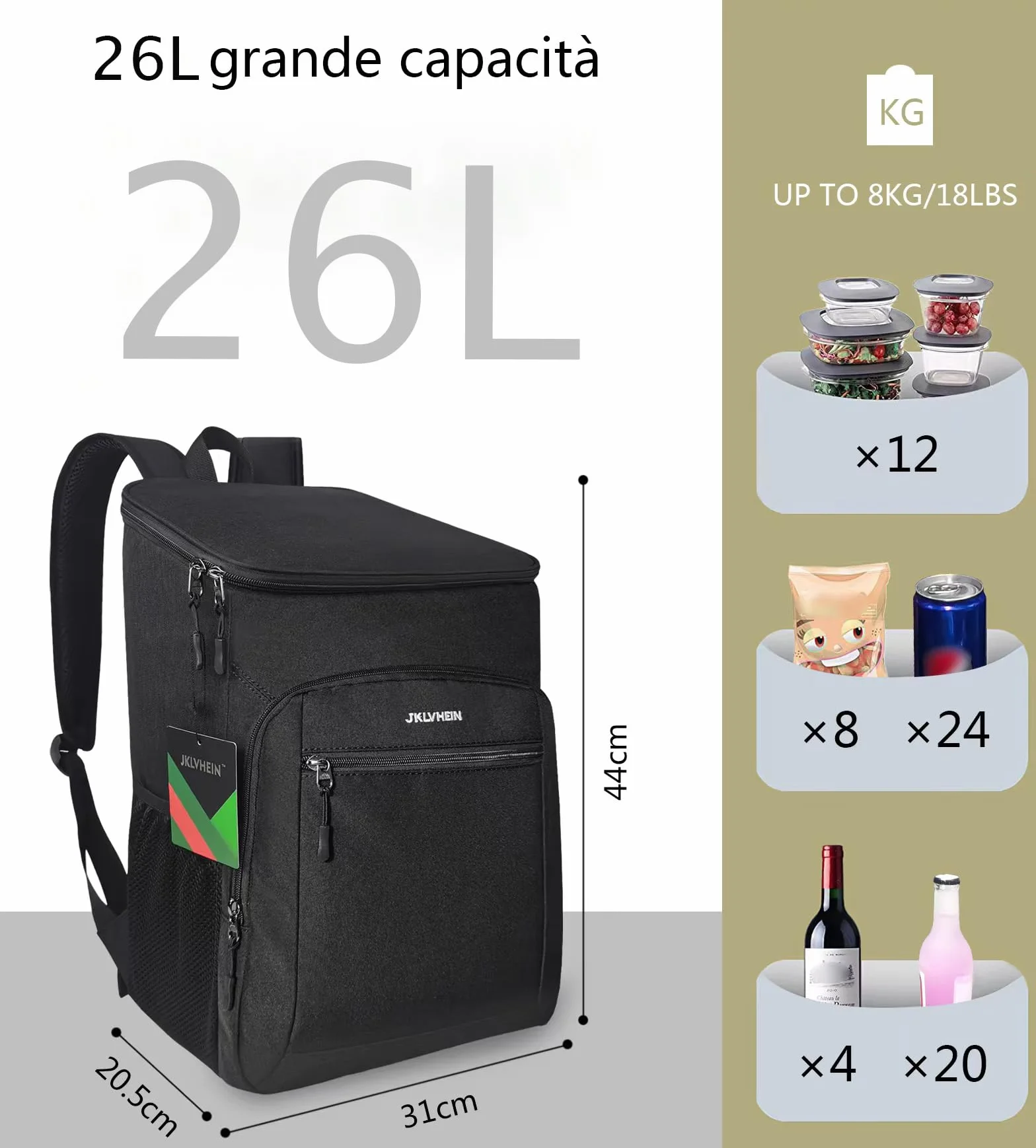 Borsa Termica 26L Zaino Termico e Frigo Porta Pranzo per Campeggio Viaggi