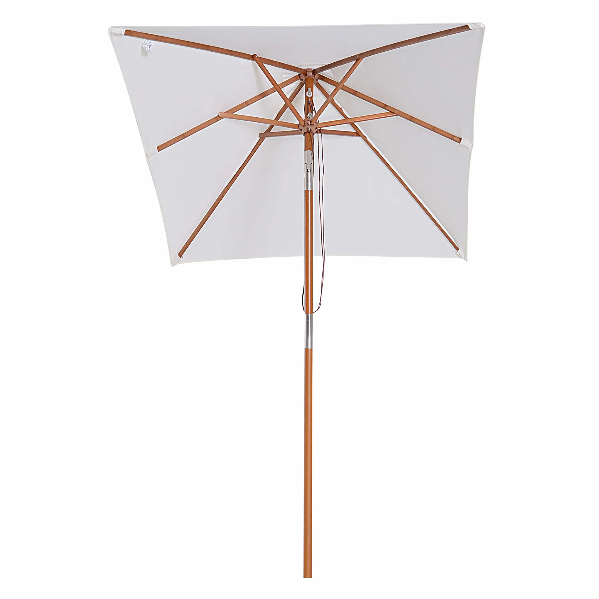 Outsunny Ombrellone da Giardino Inclinabile 2x1.5 m con Sistema a Corda e Presa d'Aria, Ombrellone da Esterno a 6 Stecche, in Legno, Bambù e Poliestere 180g/㎡, per Cortile Balcone Terrazzo, Crema