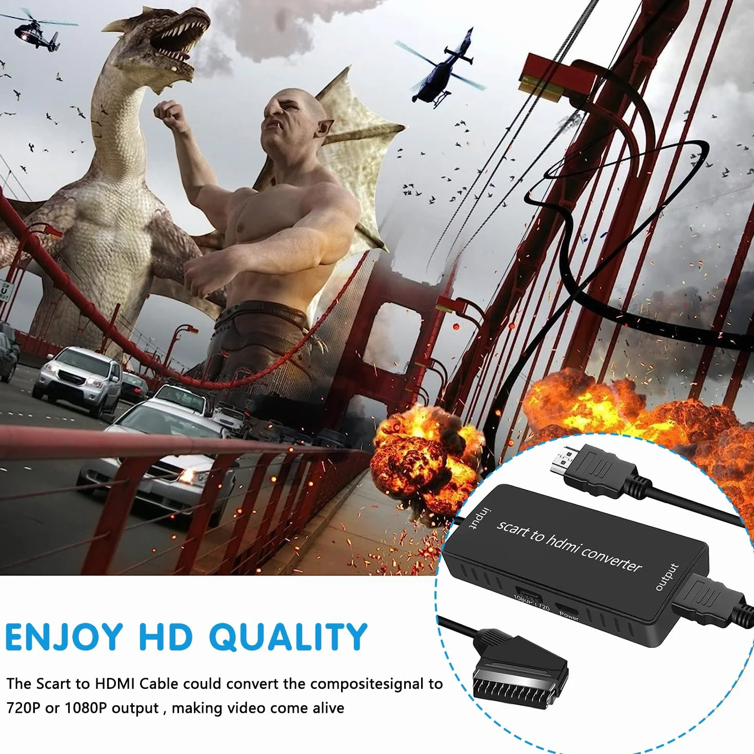 Adattatore SCART a HDMI per TV Convertitore 1080p HDTV Compatibile Sky DVD STB