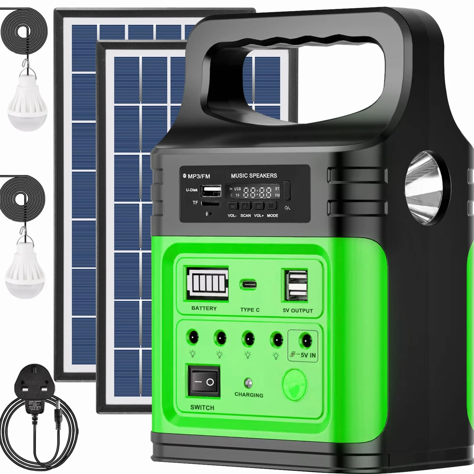 Upgrade-Vclpower Stazione di Alimentazione Power Bank DC 20000mAh con Pannelli Solari, Uscita 12V/9V Ricarica Rapida Stazione di Alimentazione Portatile per Casa Emergenza Campeggio All'aperto