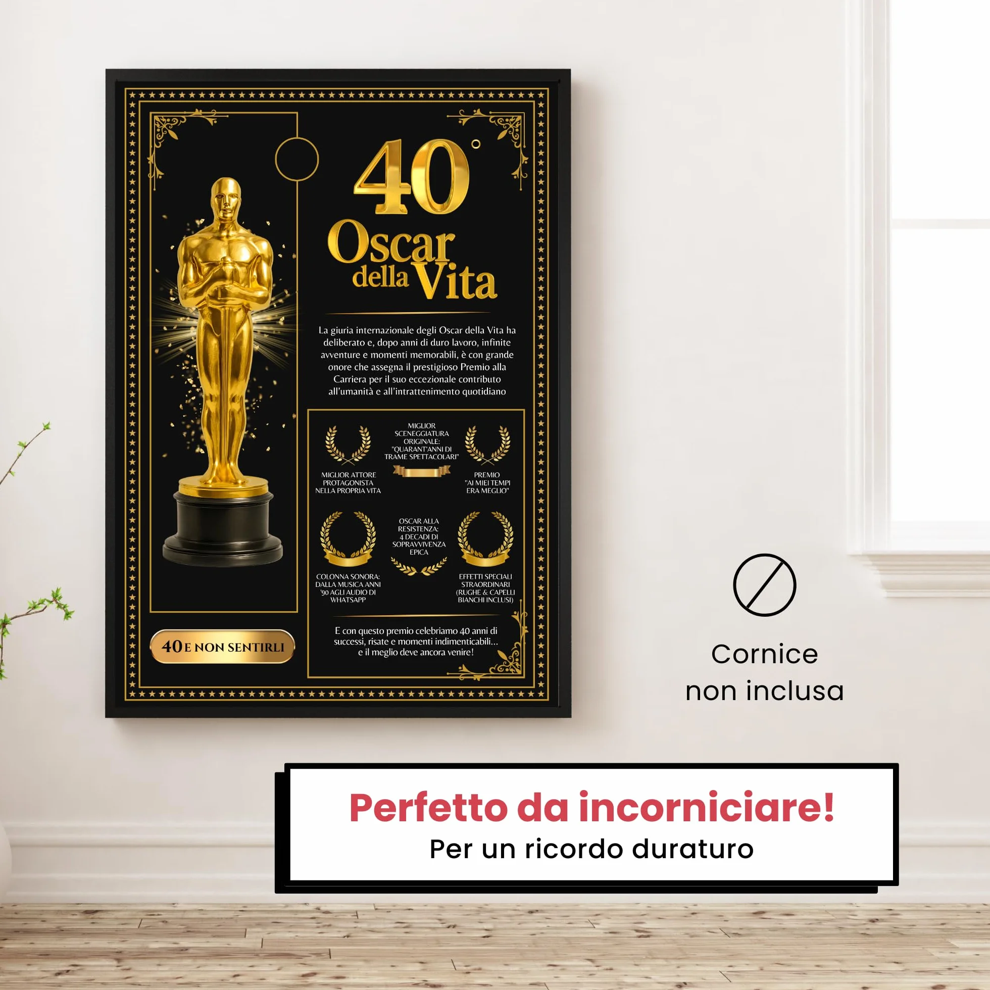 Biglietto auguri 40 anni uomo donna Stile Oscar compleanno 40/50/60 anni
