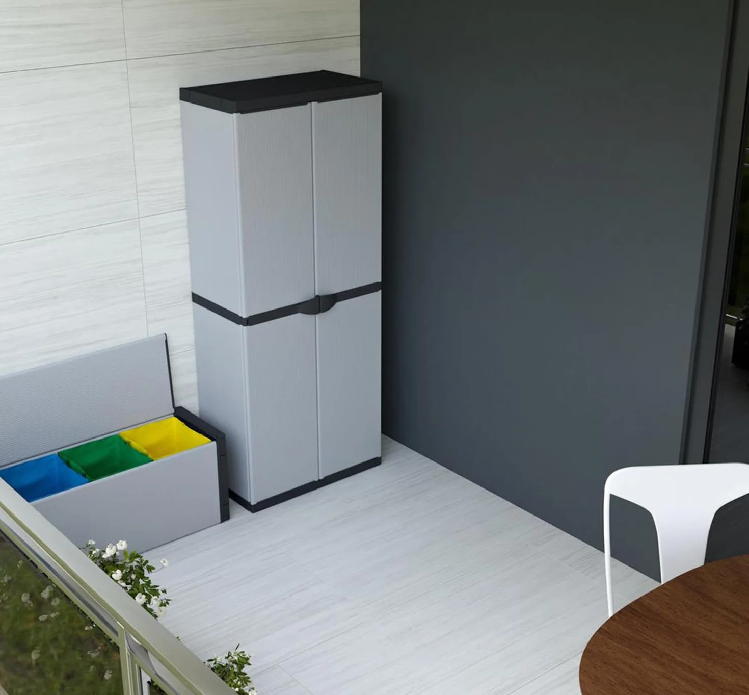 Armadio da Esterno 68x40x165h cm 2 Ante 3 Ripiani Idrorepellente Made in Italy Grigio Chiaro