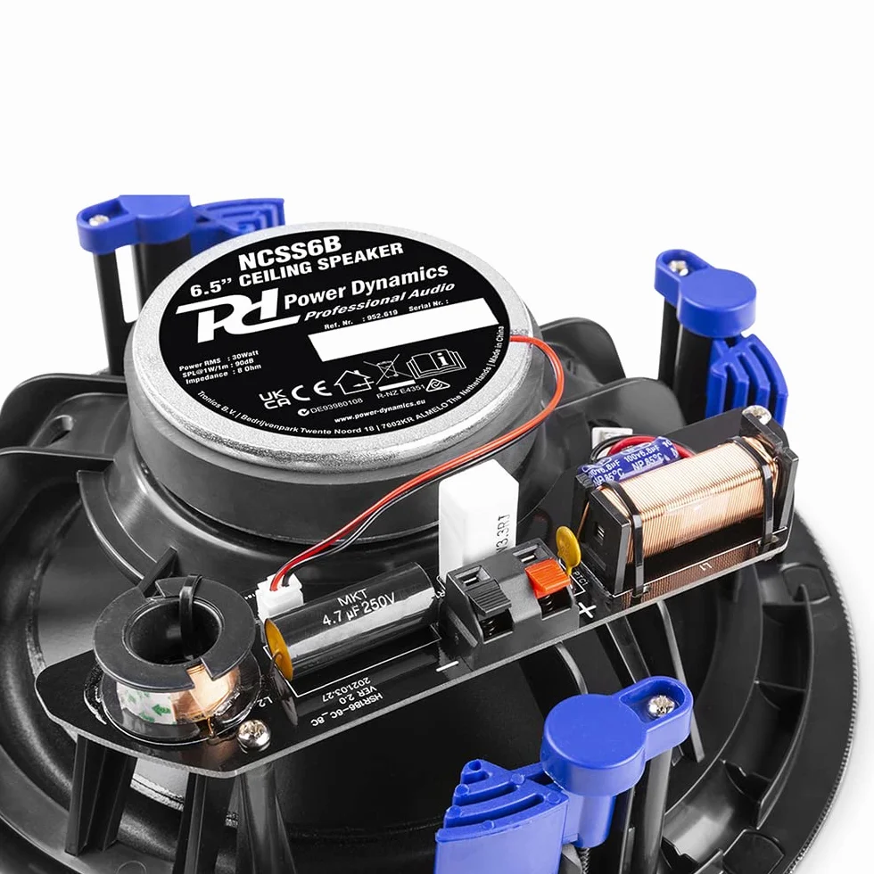 Power Dynamics NCSS6B Altoparlante da soffitto 6,5" 30 Watt 8 Ohm Nero Griglia in Metallo