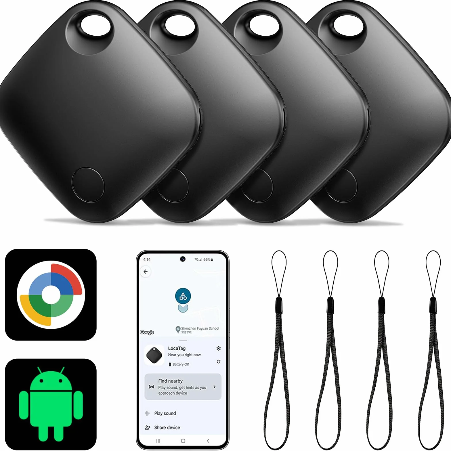 Smart Tag Android Air Tracker, Localizzatore Chiavi Bluetooth 4 Pezzi, Compatibile con Trova il mio dispositivo Google (nero)