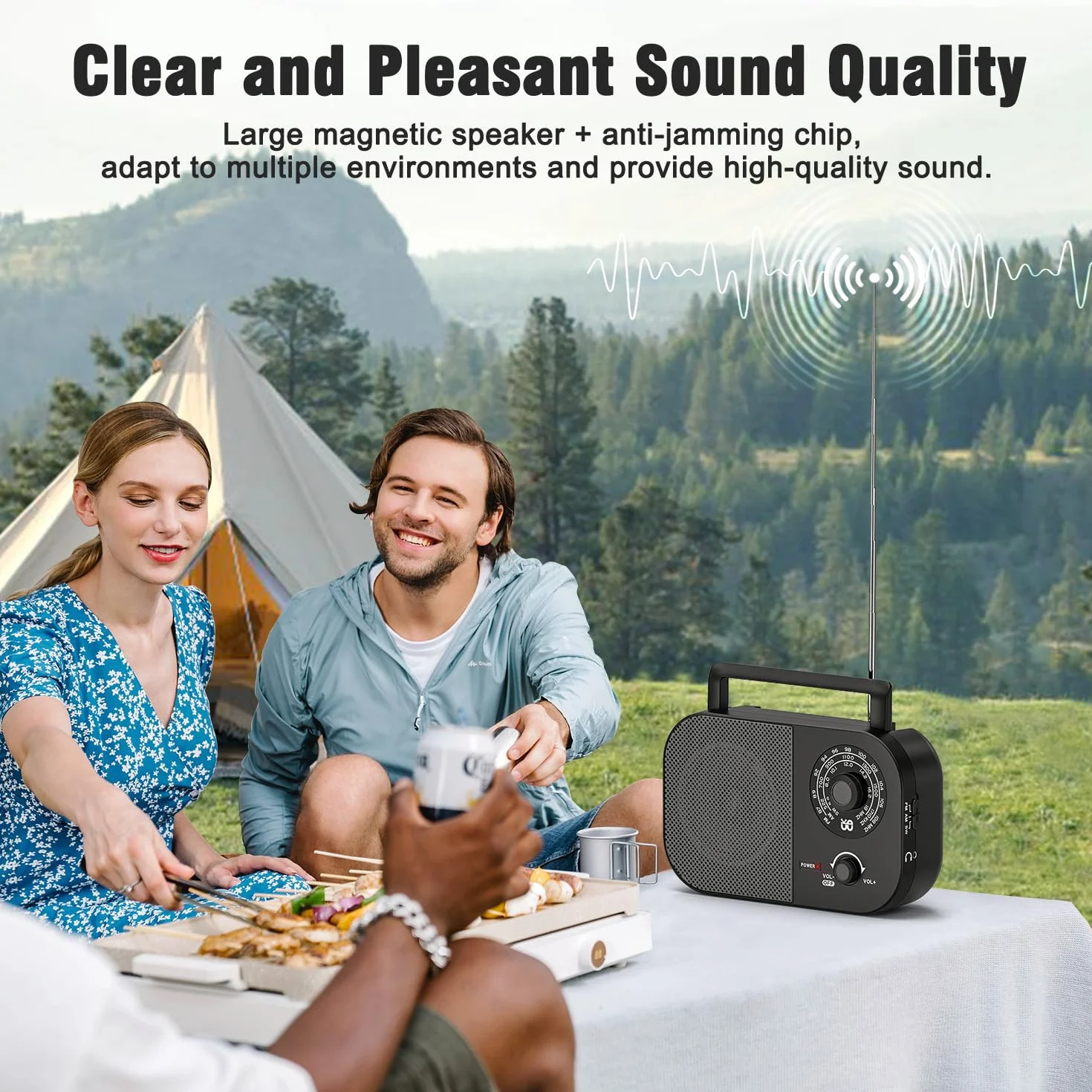 Radio Portatile AM FM SW con Alimentazione a Rete e Batteria, Altoparlante Integrato - Nero