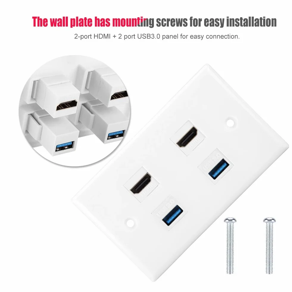 Piastra da parete HDMI 2 porte HDMI 2 porte USB 3.0 accoppiatore copertura video HDTV