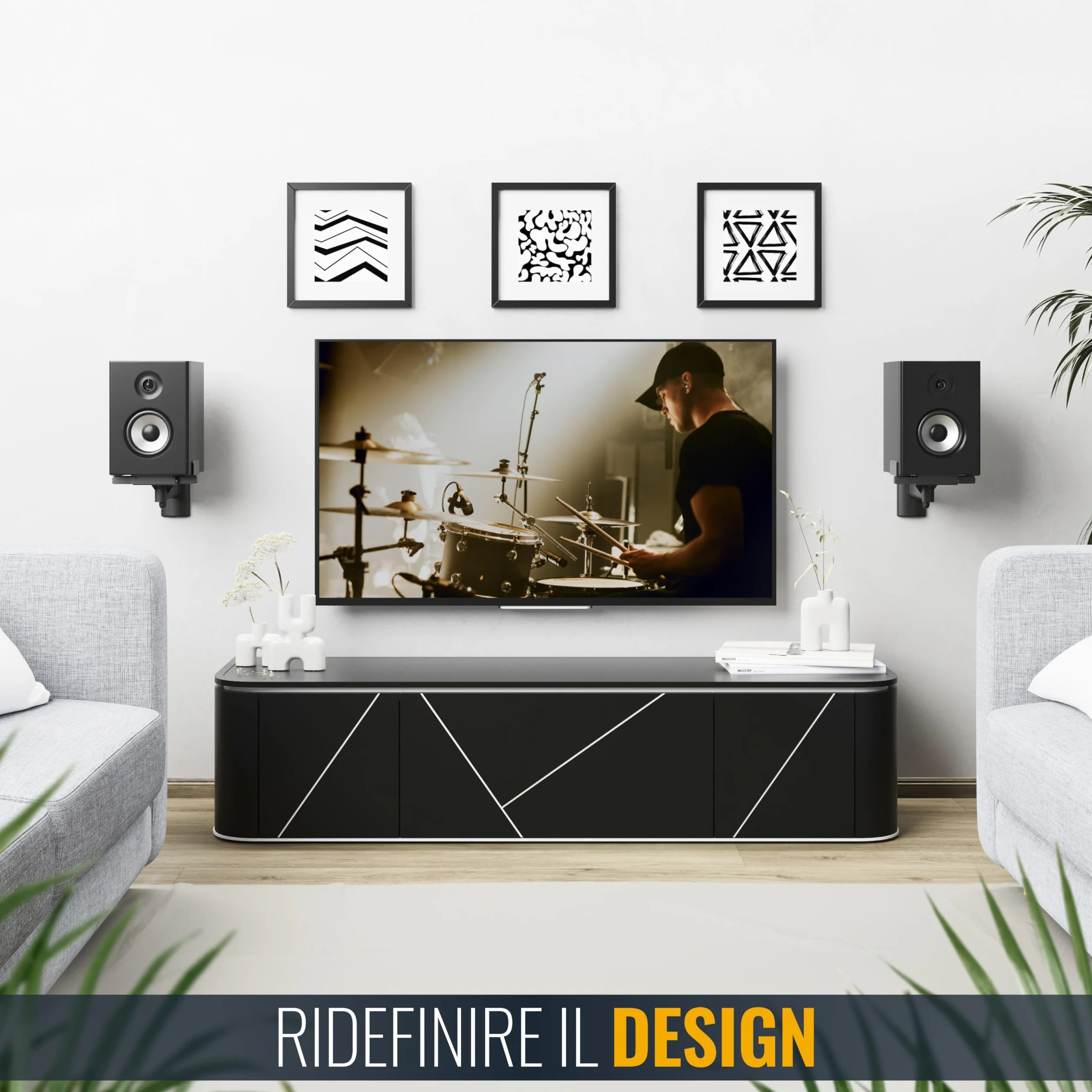 RICOO Supporto altoparlanti parete LH023-B Girevole Inclinabile Braccio muro Nero 2 pezzi