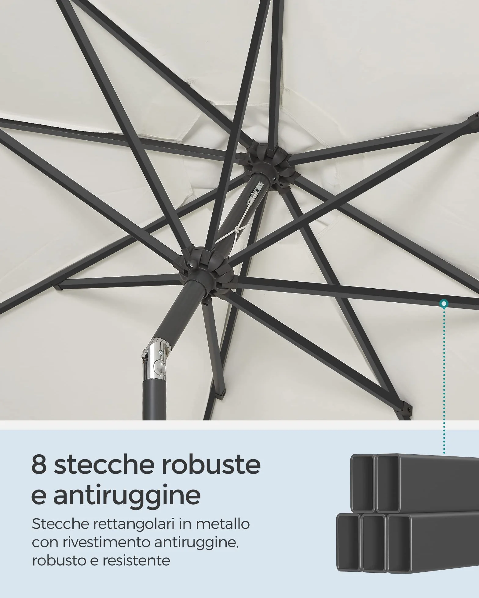 SONGMICS Ombrellone da Giardino 300 cm, UPF 50+, Parasole, Inclinazione Bidirezionale a 30°, Manovella per Apertura/Chiusura, Esterno Terrazzo Balcone Piscina, senza Base, Beige GPU30BE