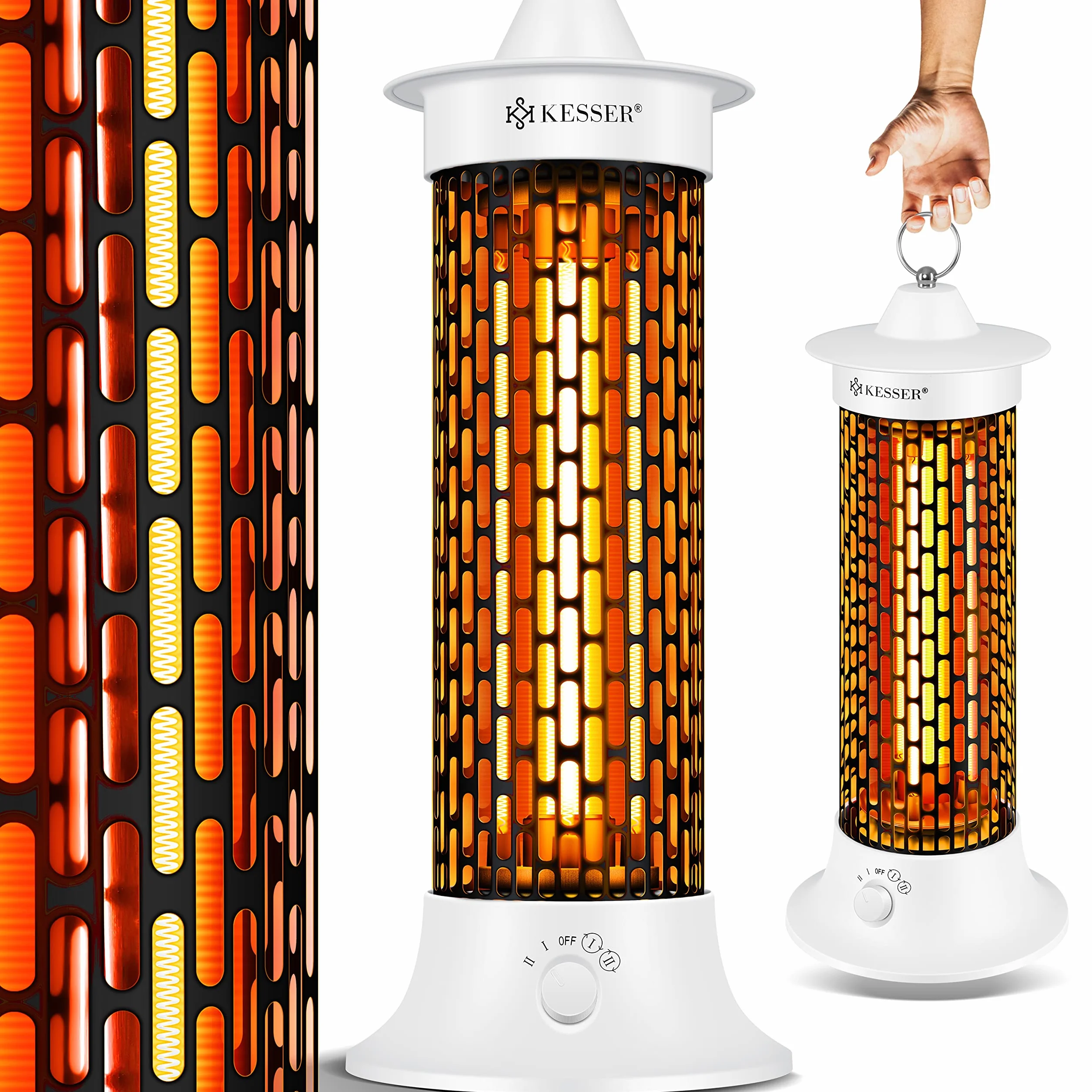 KESSER® Riscaldatore a infrarossi, 1200 W, riscaldamento a risparmio energetico, per interni con oscillazione a 360°, riscaldatore a infrarossi, riscaldamento elettrico IP55, colore bianco