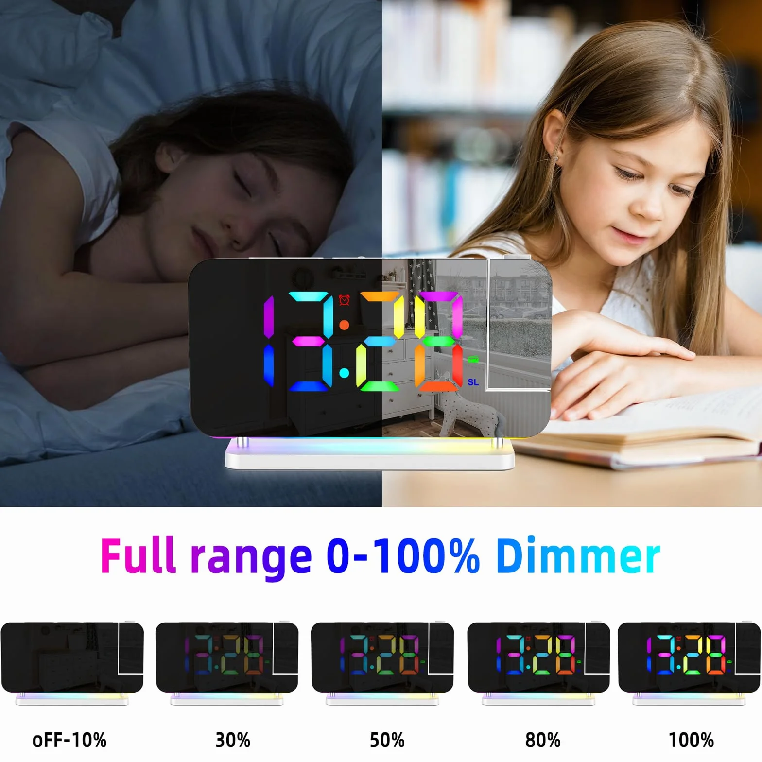 Radiosveglia Digitale con Proiezione e FM 6 Livelli Luminosità Schermo 4 Proiezione Snooze