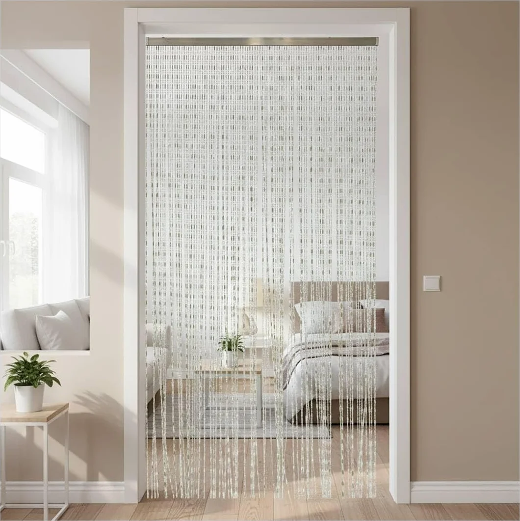 653909 Tenda a Perline, Bianco Ghiaccio, 100x220 o 230x120 cm, con Supporto in Alluminio, per Porta Balcone Finestra Terrazzo Scaccia Mosche Zanzare Insetti (ghiaccio, 100x220)