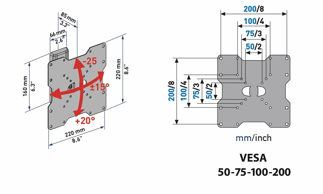 Meliconi CME ETR200 Slim staffa da parete inclinabile TV 26-40 pollici VESA 200 Italia