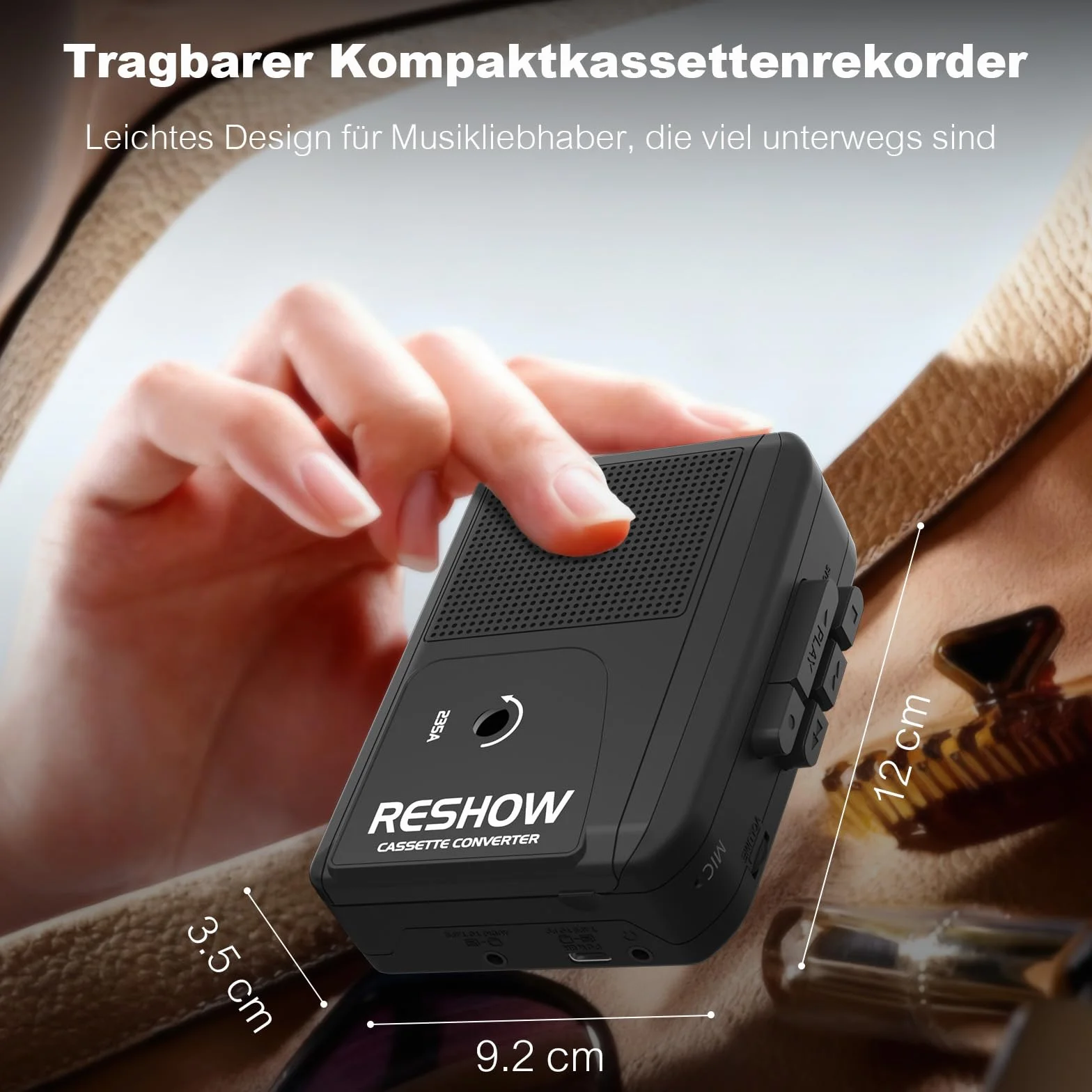 Reshow Registratore a cassette portatile con microfono integrato e altoparlante convertitore USB MP3 nero