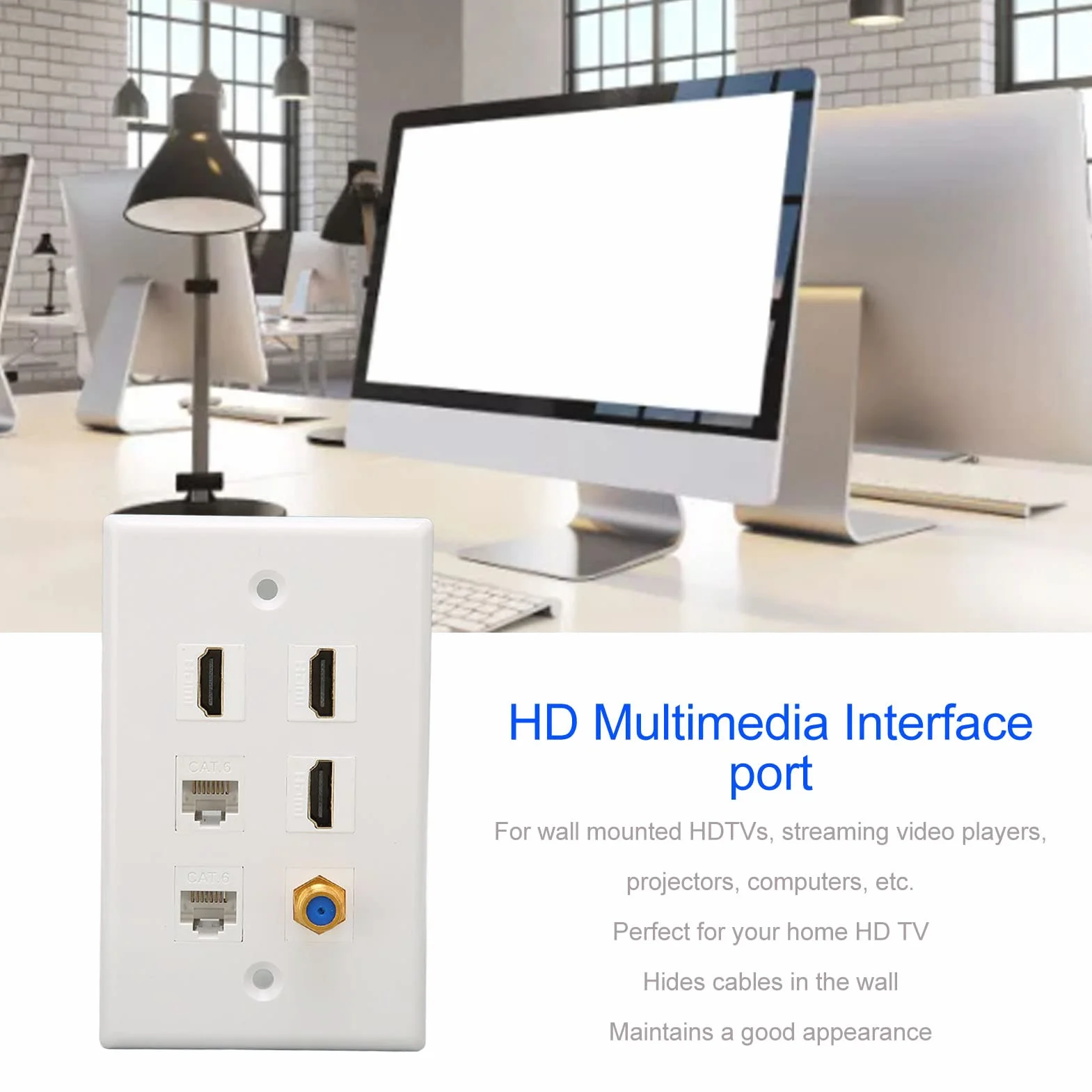 Goshyda Piastra da Parete HDMI Coassiale Ethernet, 6 Porte 4K HDMI RJ45 TV F Head Decorativa