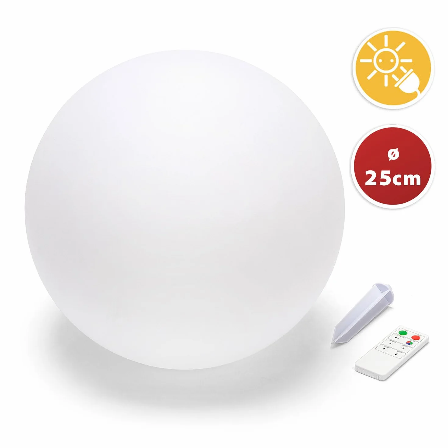 Velamp Sfera Luminosa LED Ø 25cm. A Ricarica Solare, IP66. con Telecomando: Scelta tra Bianco e 7 Colori. Wireless. per Giardino, terrazzo, Piscina