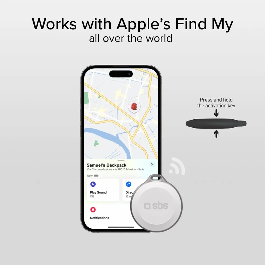SBS Track My Circle Localizzatore Chiavi Compatibile Apple Dov'È 100 dB IP65 Impermeabile Bianco